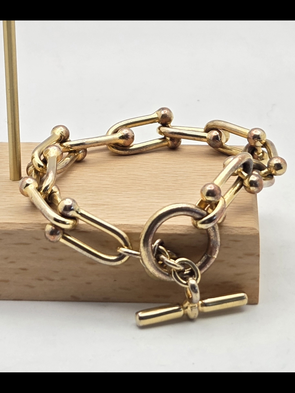 Dyadema Italy Bronze Link Bracelet | Gold Tone Gauge Hardwear Style Toggle 7.5"